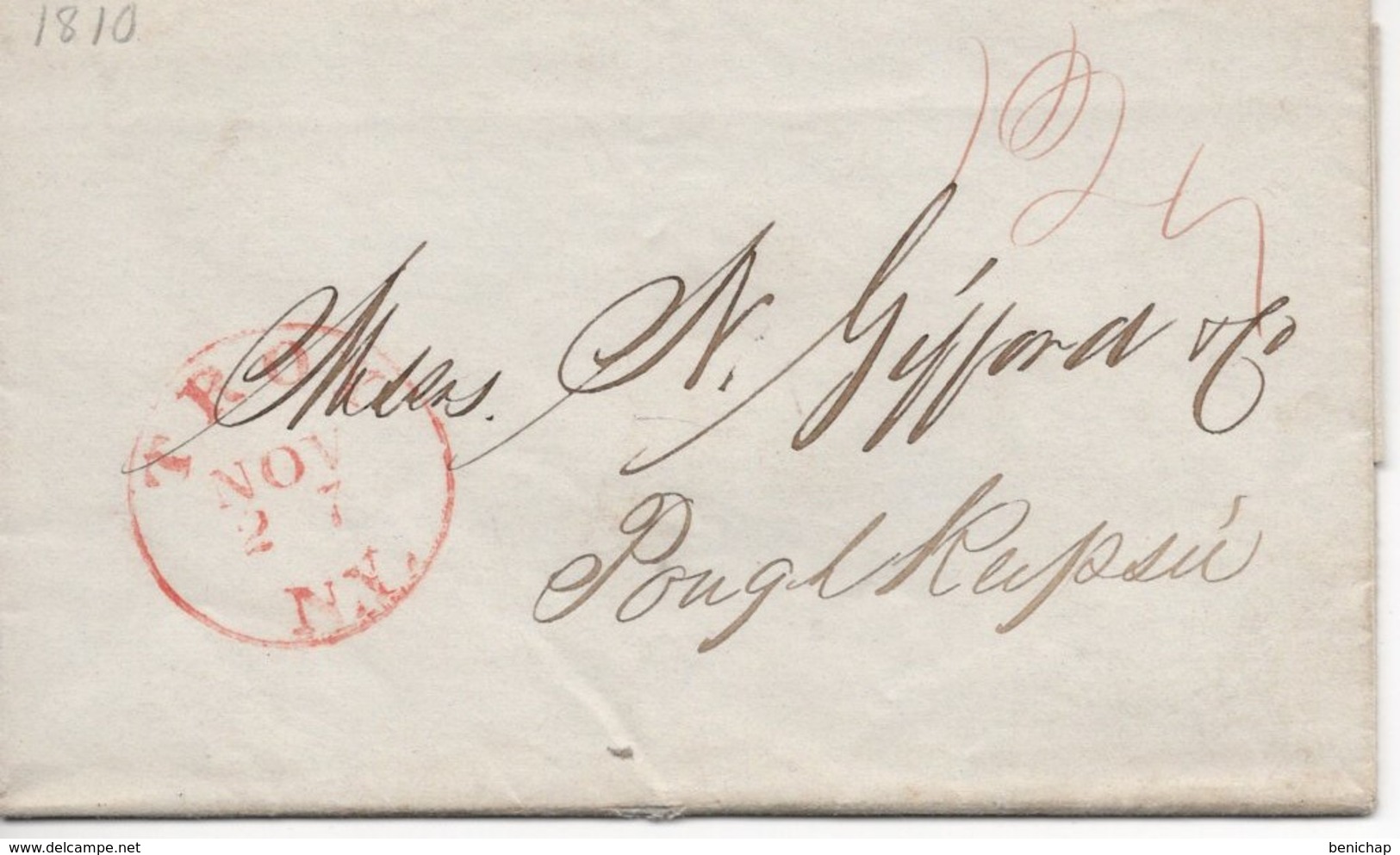 (R15) LAC 27 Nov 1810 - Stampless -  Paid 12 1/2 C Rate - TROY (N.Y.) TO POUGHKEEPSIE (P.A.). - …-1845 Vorphilatelie