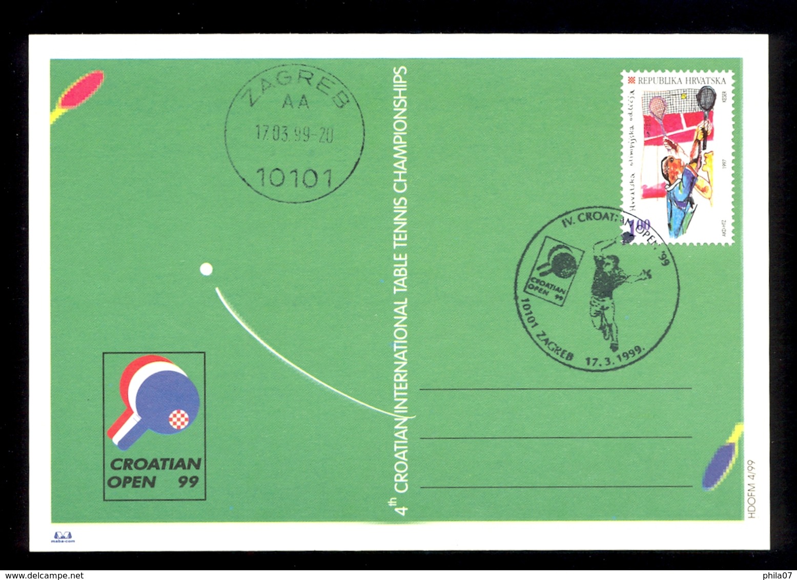 CROATIA - Commemorative Card, Cancel And Stamp For TABLE TENNIS - Table Tennis