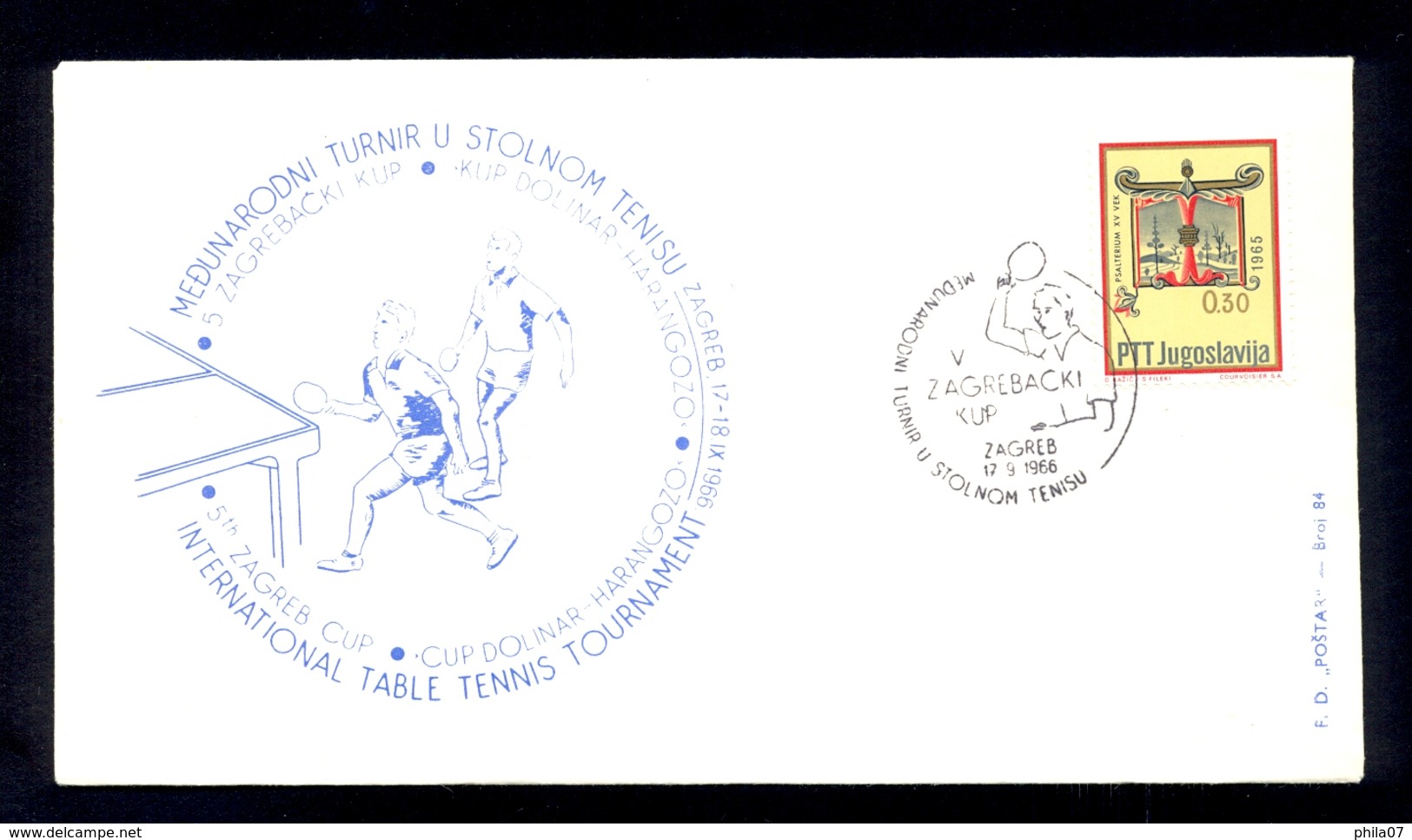 YUGOSLAVIA 1966 -  Commemorative Envelope And Cancel For TABLE TENNIS Tournament - Tenis De Mesa