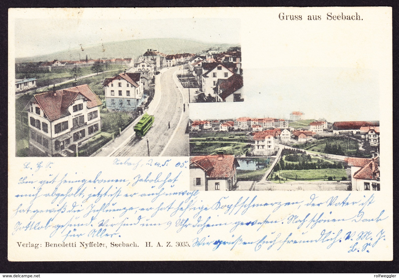 1905  AK Gruss Aus Seebach Mit Tram. Nach Hirzel Gelaufen. Minim Fleckig - Hirzel