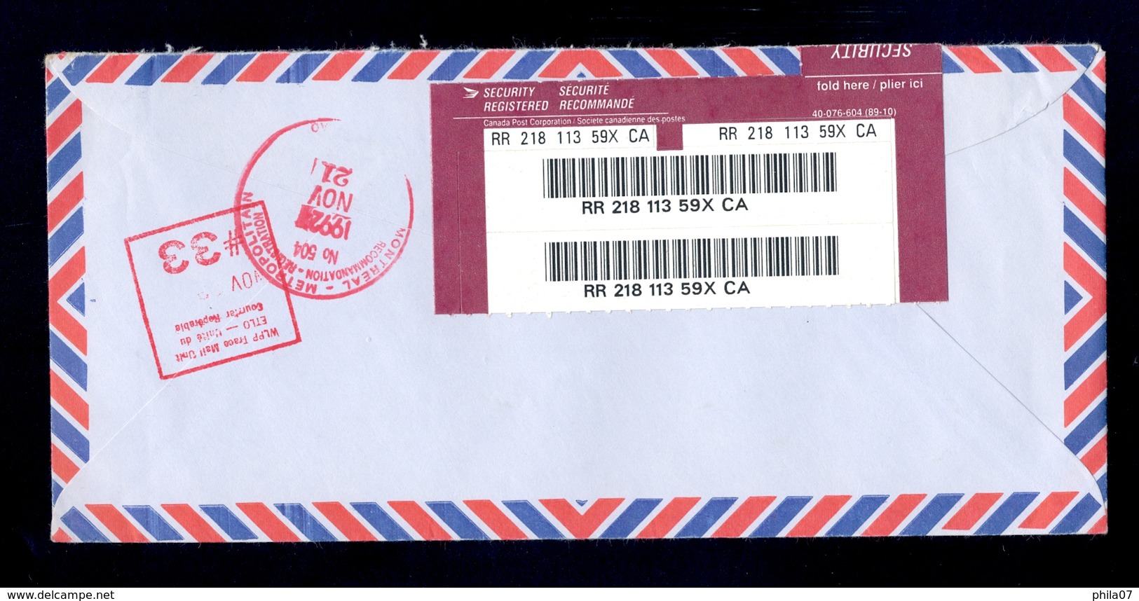 CANADA - Registered Sent Letter 1992 To Zagreb (Croatia) Hockey Stamps - Eishockey