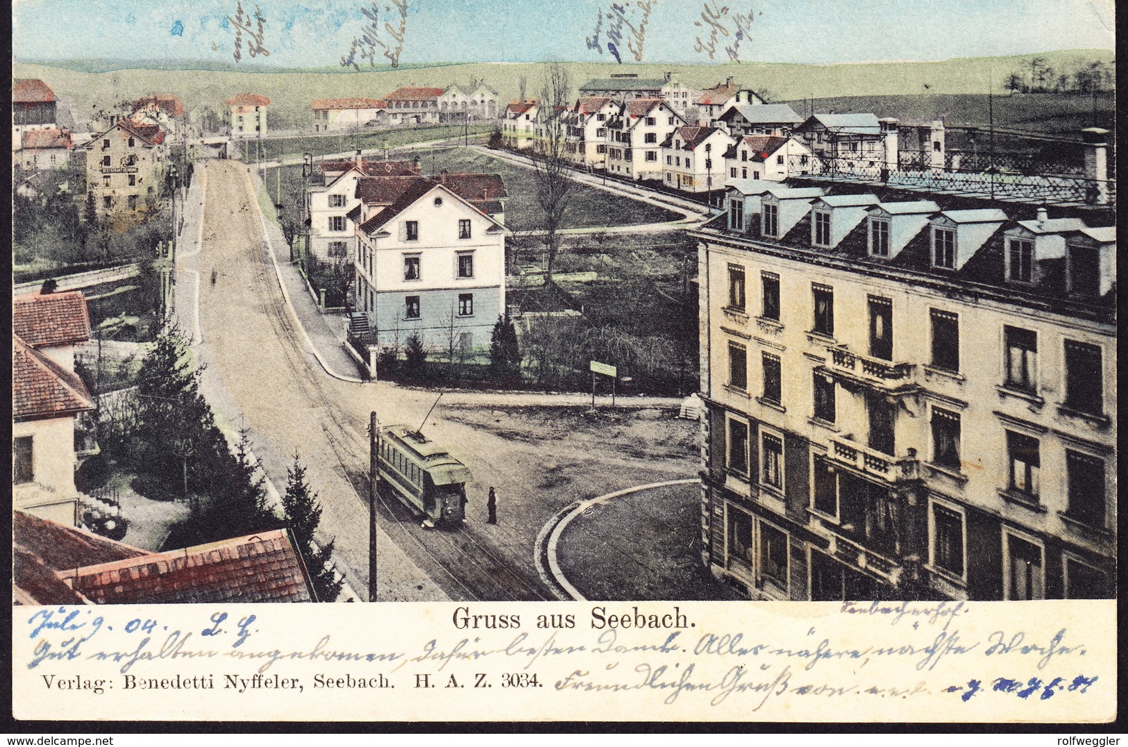 1904 Gruss Aus Seebach Mit Tram Gelaufen Nach Hirzel - Hirzel