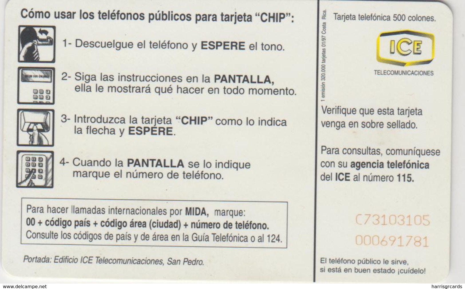 COSTA  RICA -  Edificio ICE Telecomunicaciones, San Pedro (I Emisión), Tirage 320,000, 01/97, Used - Costa Rica