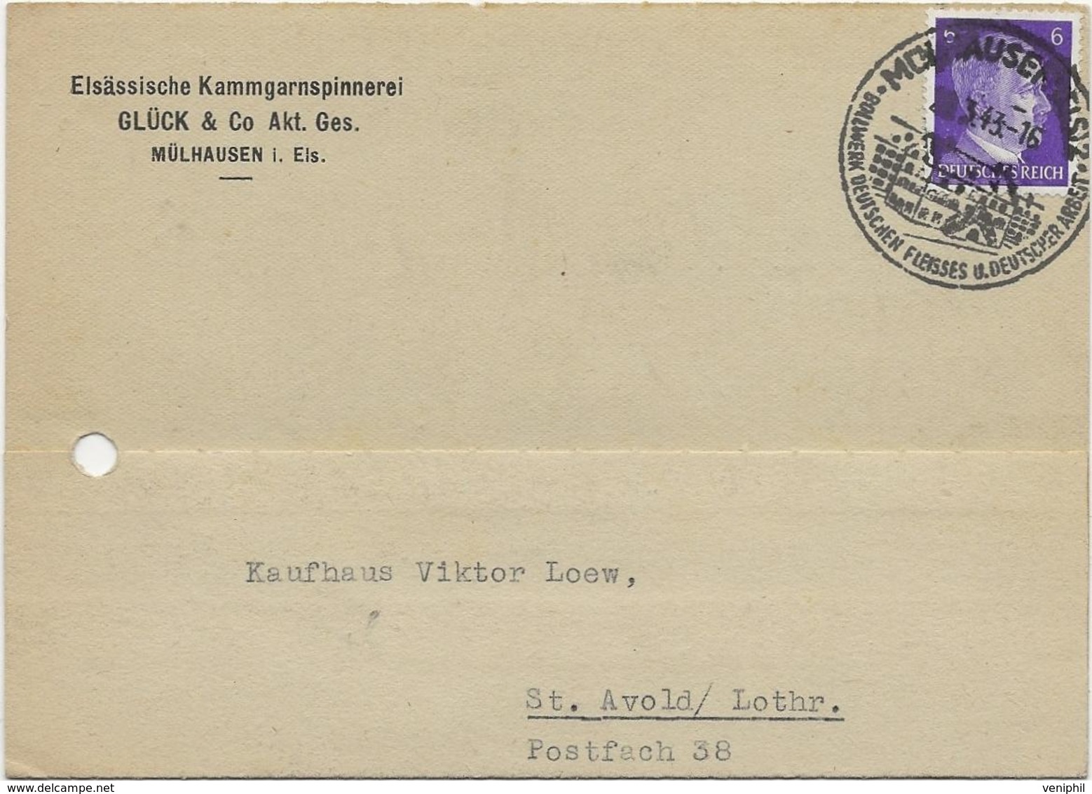 3 LETTRES ALSACE -LORRAINE PERIODE 1876 - 1915 - 1943 -TOUTES OBLITERATION MULHAUSEN ELS - - Lettres & Documents