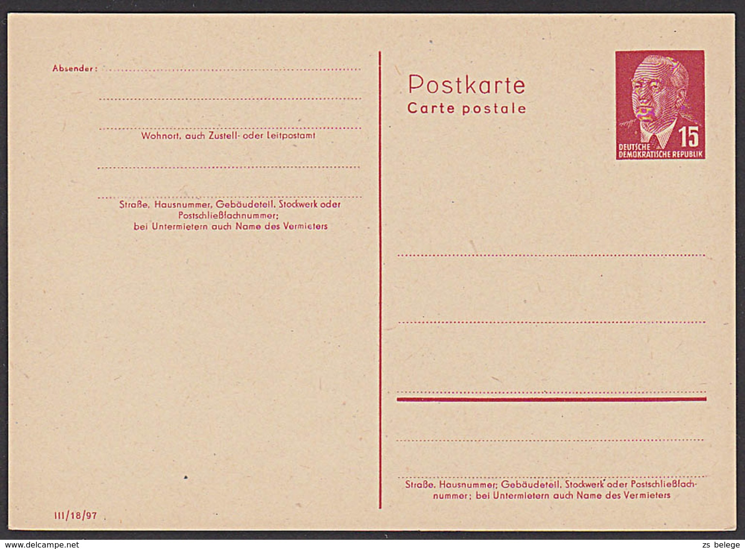 DDR P64II  15 Pf Ganzsache Wilhelm Pieck Ungebraucht - Postales - Nuevos