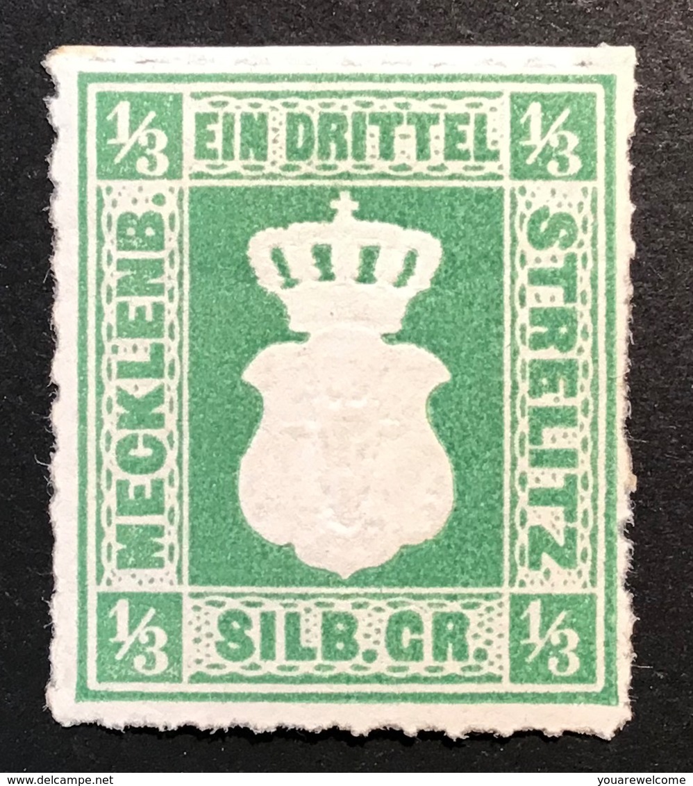 Mecklenburg-Strelitz Mi 2b (*) SELTENE FARBE DKL GRÜN 1864 1/3 Sgr Ungebraucht Nachgummiert. RARITÄT - Mecklenbourg-Strelitz