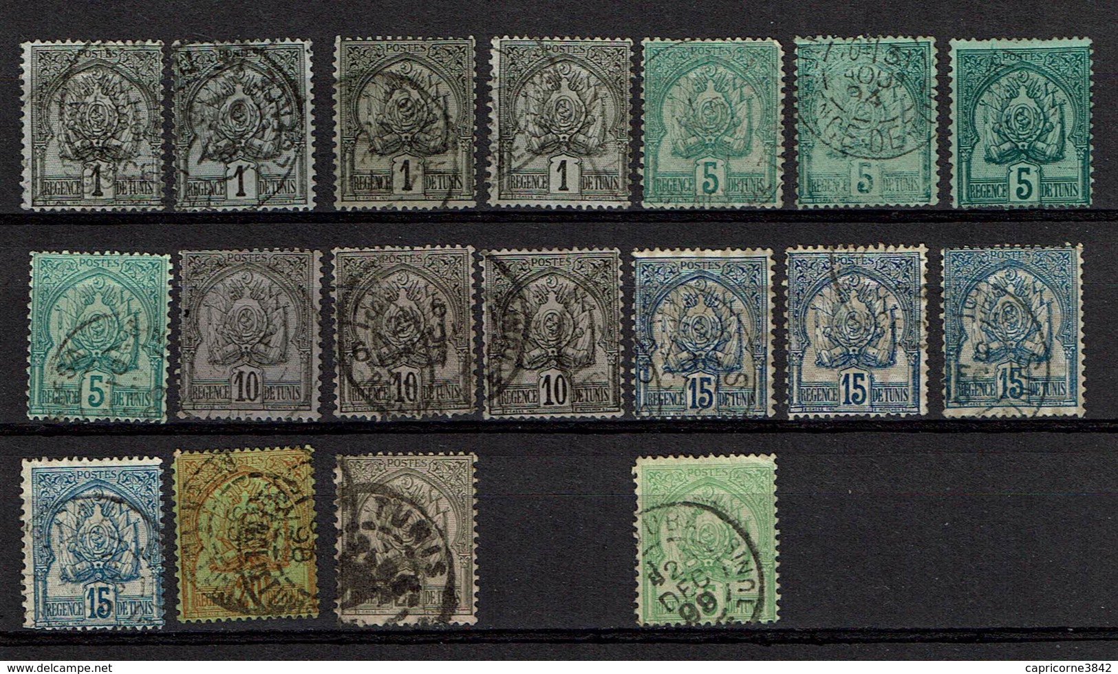 Tunisie - 1888-1893 - 18 Timbres Série Armoiries Yvert N° 9-11-12-14-15-16-22 - Usati