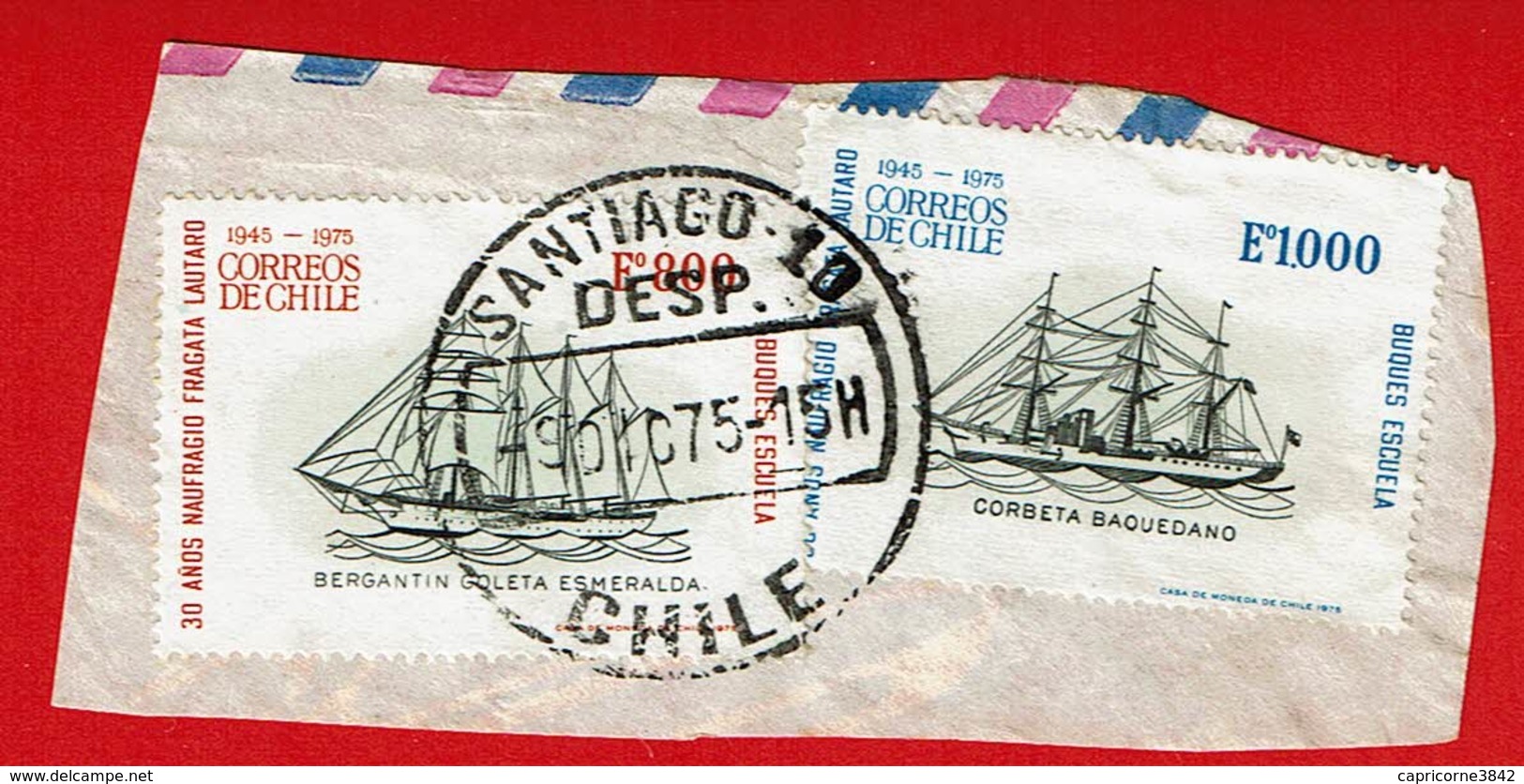1975 - 30eme Anniversaire Du Naufrage De La Frégate "Lautaro" - Bateaux école N° 447 Et 450 (Sur Fragment) - Chile