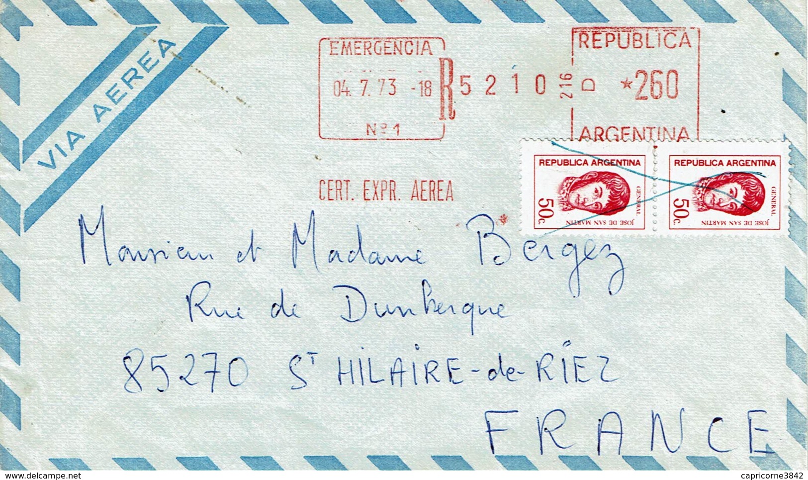 1973 - Affranchissement Mécanique  + 2 Tp Gal San Martin N°935 Pour Envoi Exprès Poste Aérienne - Briefe U. Dokumente