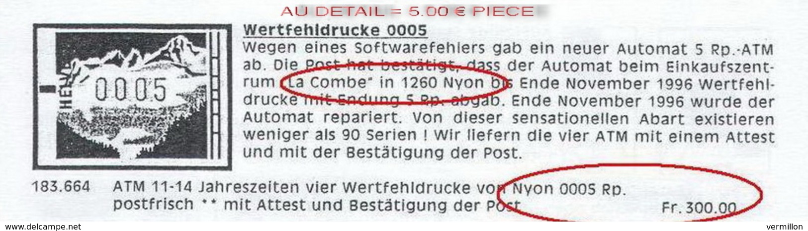 DD-/-023. VIGNETTE "PRINTEMPS" Avec L'erreur De Décimale 0.05 C. = 0.15c. - Cote 75.00 CHF = 60.00 € , VOIR EXPLICATIF - Sellos De Distribuidores