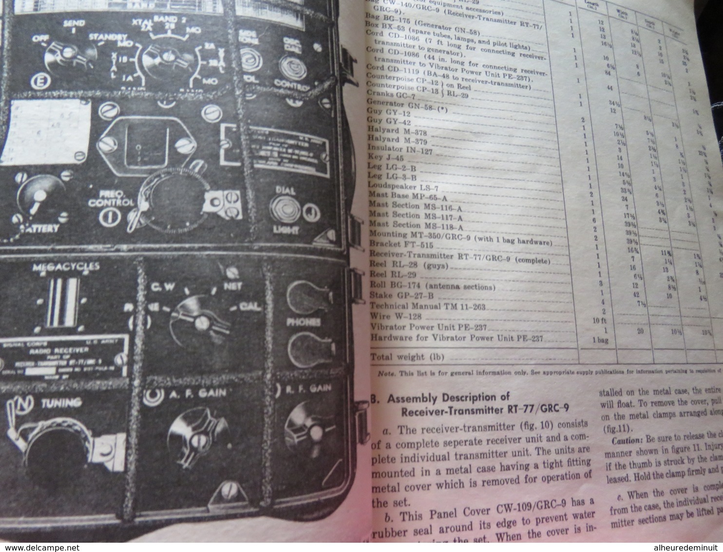 livre"RADIO SET AN/GRC-9"Année 1953"Télécommunications radioélectriques et téléphoniques"Paris"livre en anglais