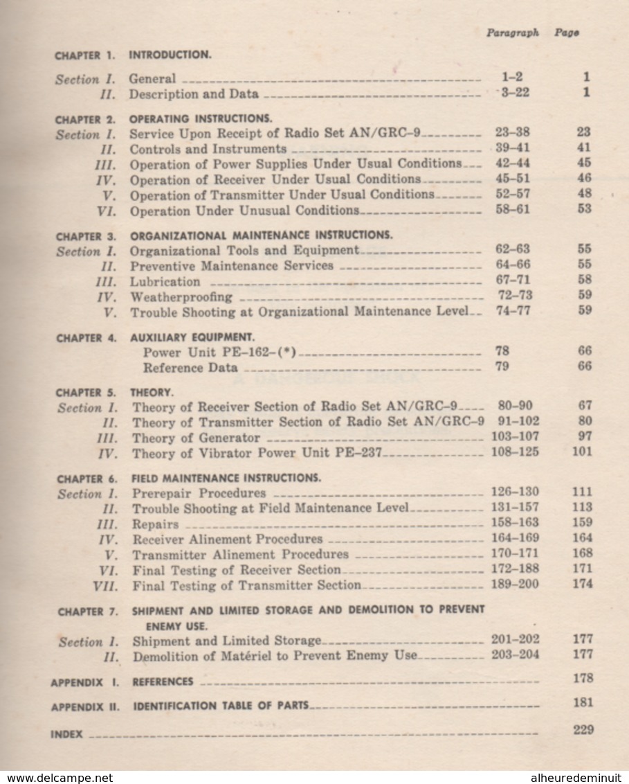 livre"RADIO SET AN/GRC-9"Année 1953"Télécommunications radioélectriques et téléphoniques"Paris"livre en anglais