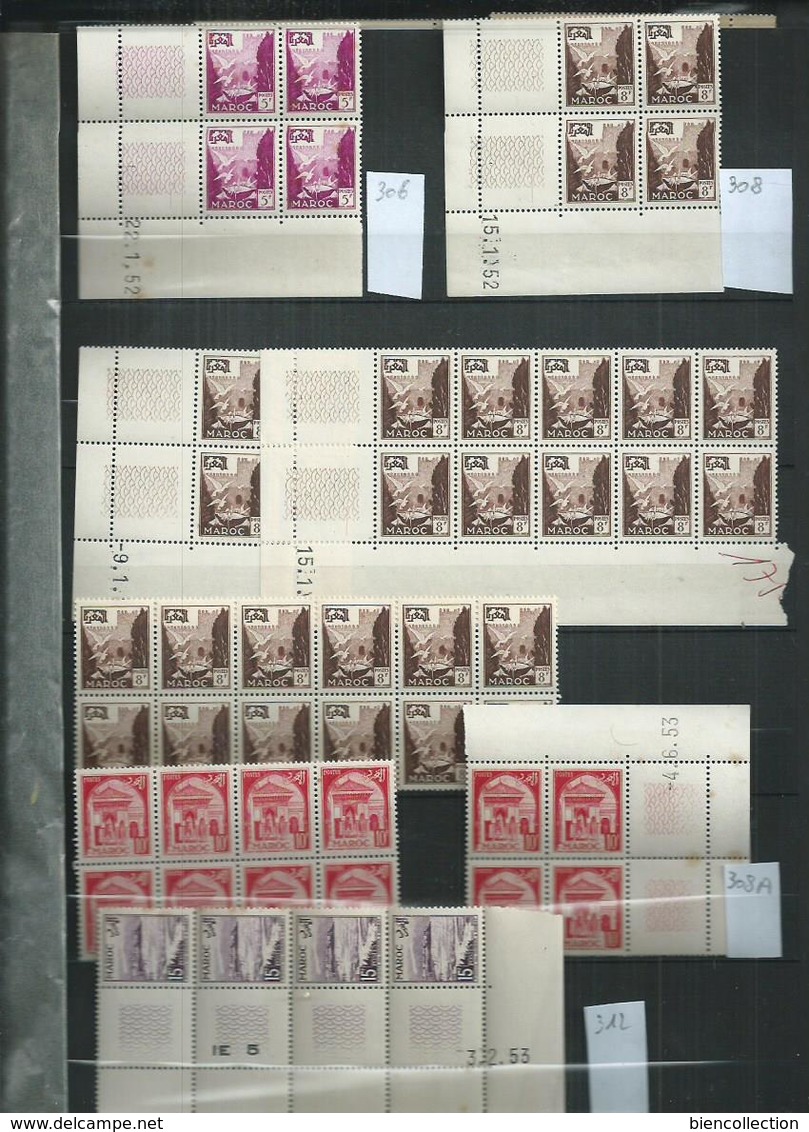 Maroc ; Petit Lot De Timbres ** En Blocs Dont 40 Coins Datés. Cote 370€ - Unused Stamps