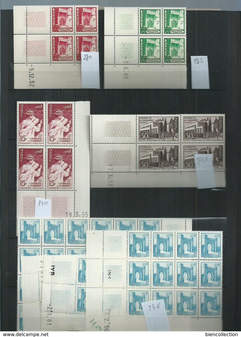 Maroc ; Petit Lot De Timbres ** En Blocs Dont 40 Coins Datés. Cote 370€ - Unused Stamps