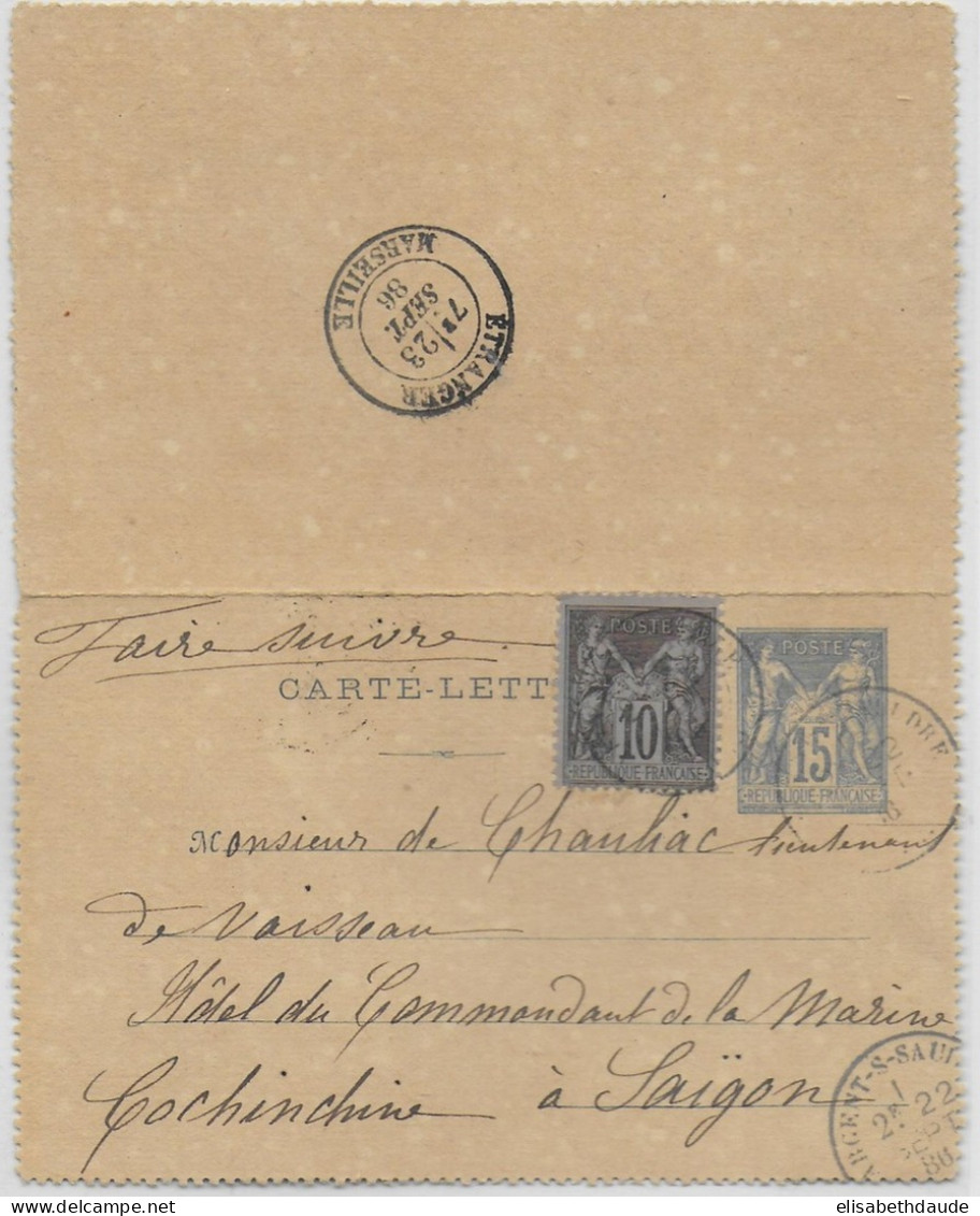 1886 - CARTE-LETTRE ENTIER SAGE RARE Avec COMPLEMENT => SAÏGON (COCHINCHINE) - DESTINATION ! - Kaartbrieven