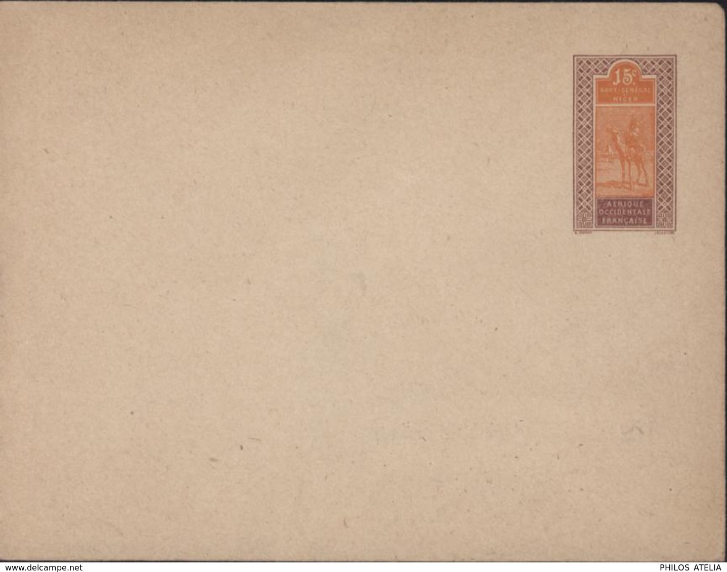 Enveloppe Entier Neuf Mais Fermé AOF Haut Sénégal Niger Targui 15ct Orange Et Grenat Style YT 23 - Unused Stamps