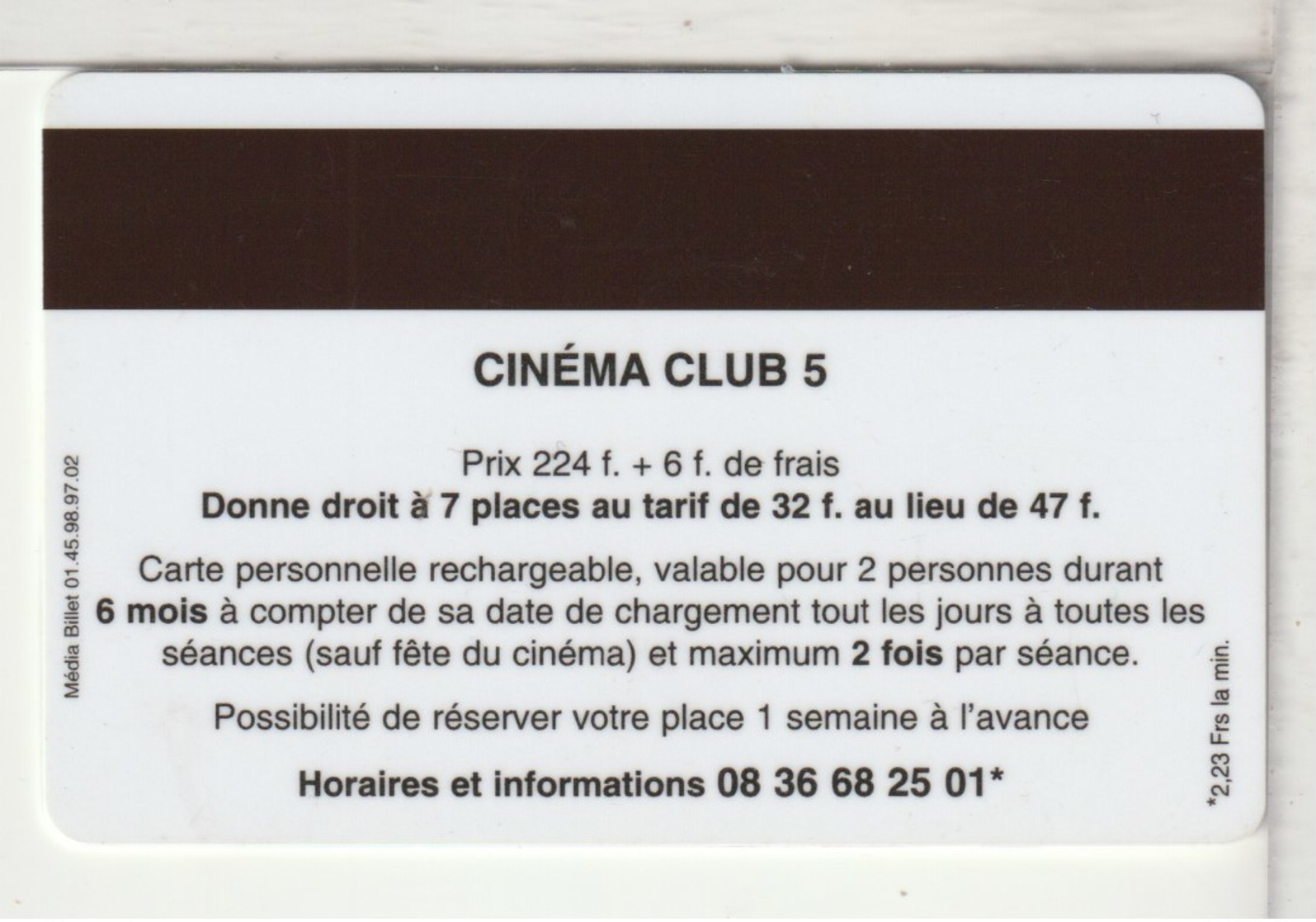 CINÉCARTE - CARTE CINÉMA - CLUB 5 CINÉMA  - Ciné X 2 - Movie Cards