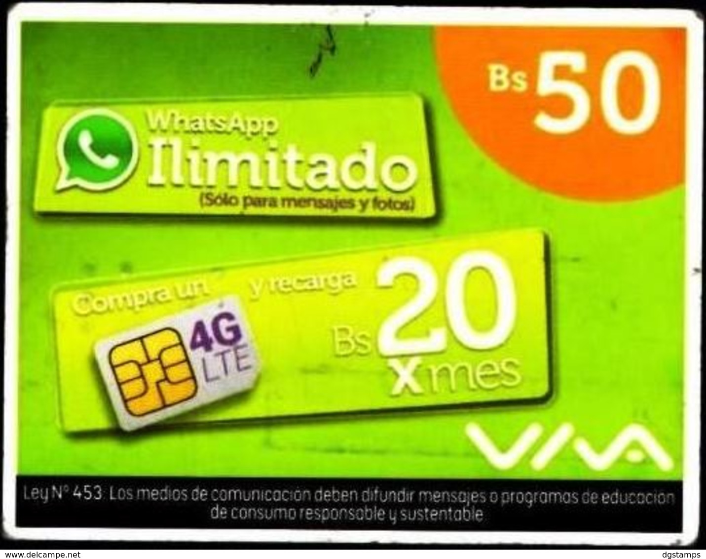 Bolivia 2020 - 13-01-2021 VIVA Whatsapp Ilimitado Solo Para Mensajes Y Fotos. - Advertising