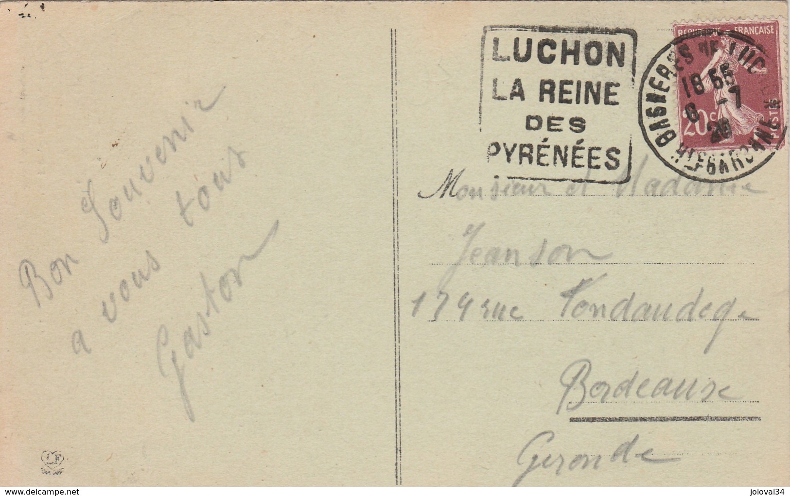 Yvert 139 Semeuse Cachet Flamme DAGUIN  La Reine Des Pyrénées LUCHON Haute Garonne 8/7/1925 - Sellado Mecánica (Otros)