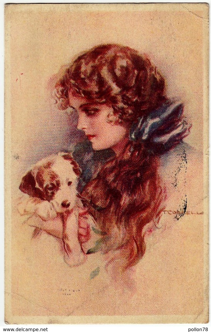 RITRATTO GIOVANE DONNA CON CANE - Dis. T. CORBELLA - 1919 - Vedi Retro - Formato Piccolo - Corbella, T.