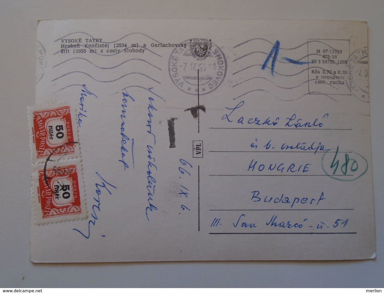 D171503 Czechoslovakia   To Hungary  (Slovakia)  Postage Due Porto Stamps Hungary  1966 - Other & Unclassified