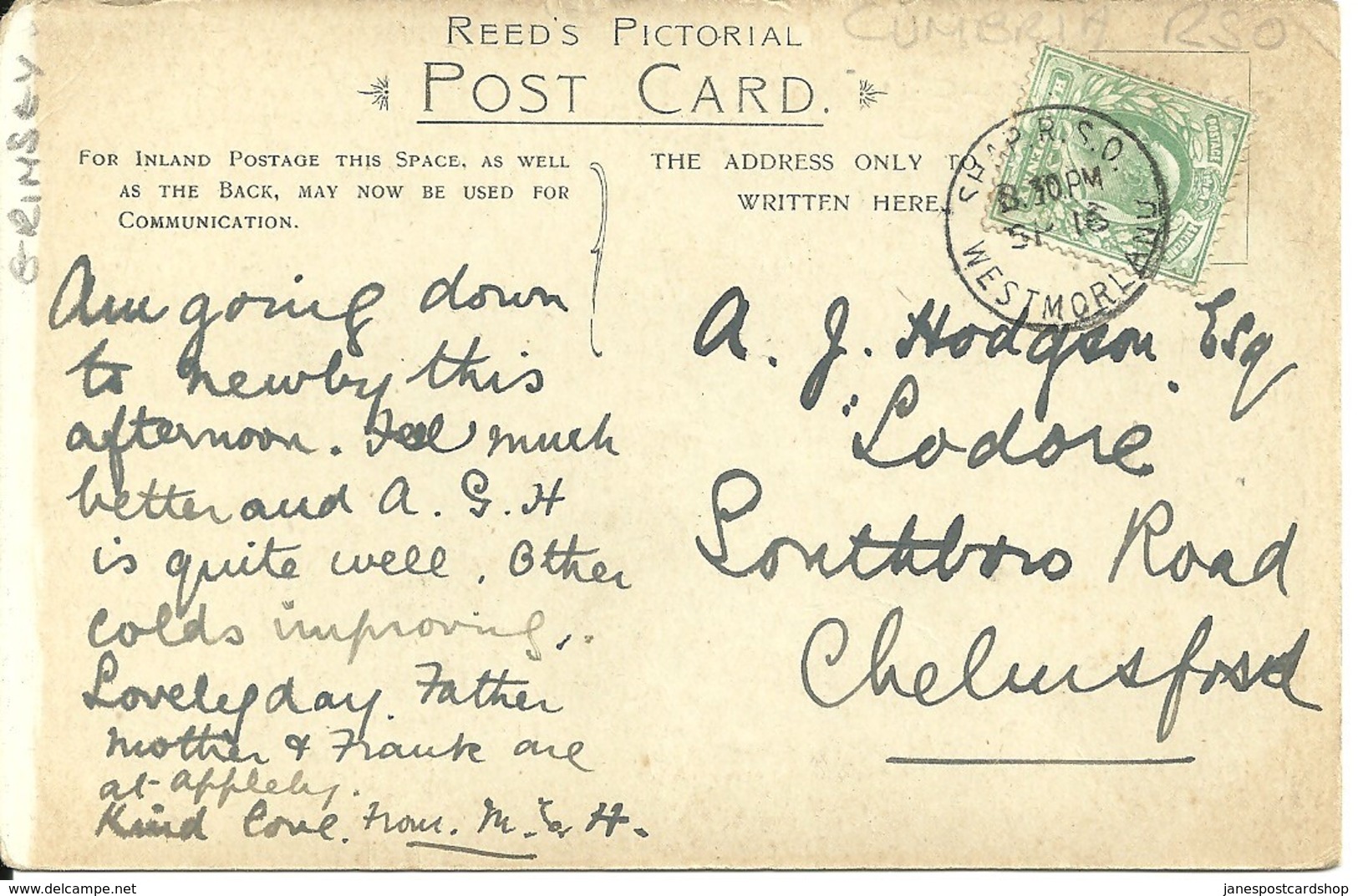 MORLAND HOUSE - PENRITH - CUMBRIA - WITH SHAP R.S.O.WESTMORLAND  RAILWAY POSTMARK - Penrith