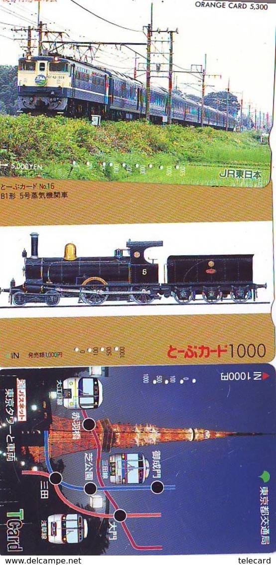 3 Carte Prépayée JAPON Différentes * CHEMIN DE FER (LOT TRAIN A-589 * JAPAN * 3 TRAIN DIFFERENT PHONECARDS - Trains