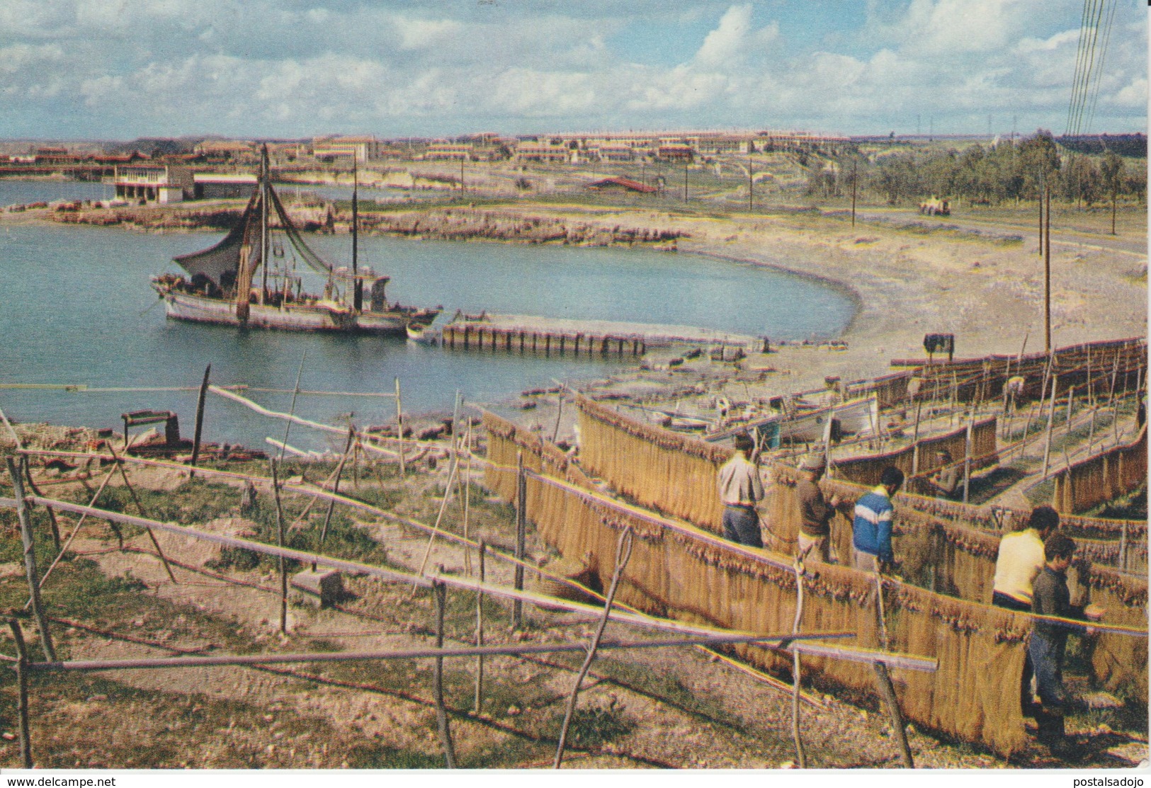 (XIP21) Ohekelia Base. Fishing Boats And Nets With Housing Areas In The Background   ... UNUSED - Cipro