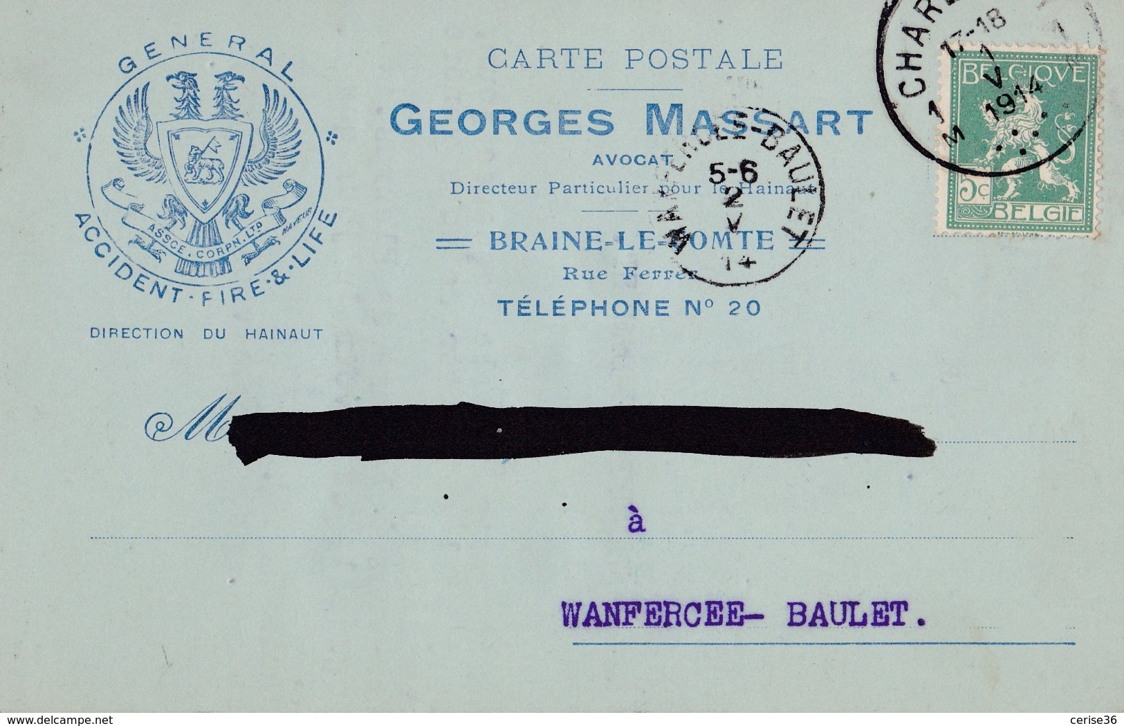 Braine-le-Comte Georges Massart Avocat Circulée En 1914 - Braine-le-Comte