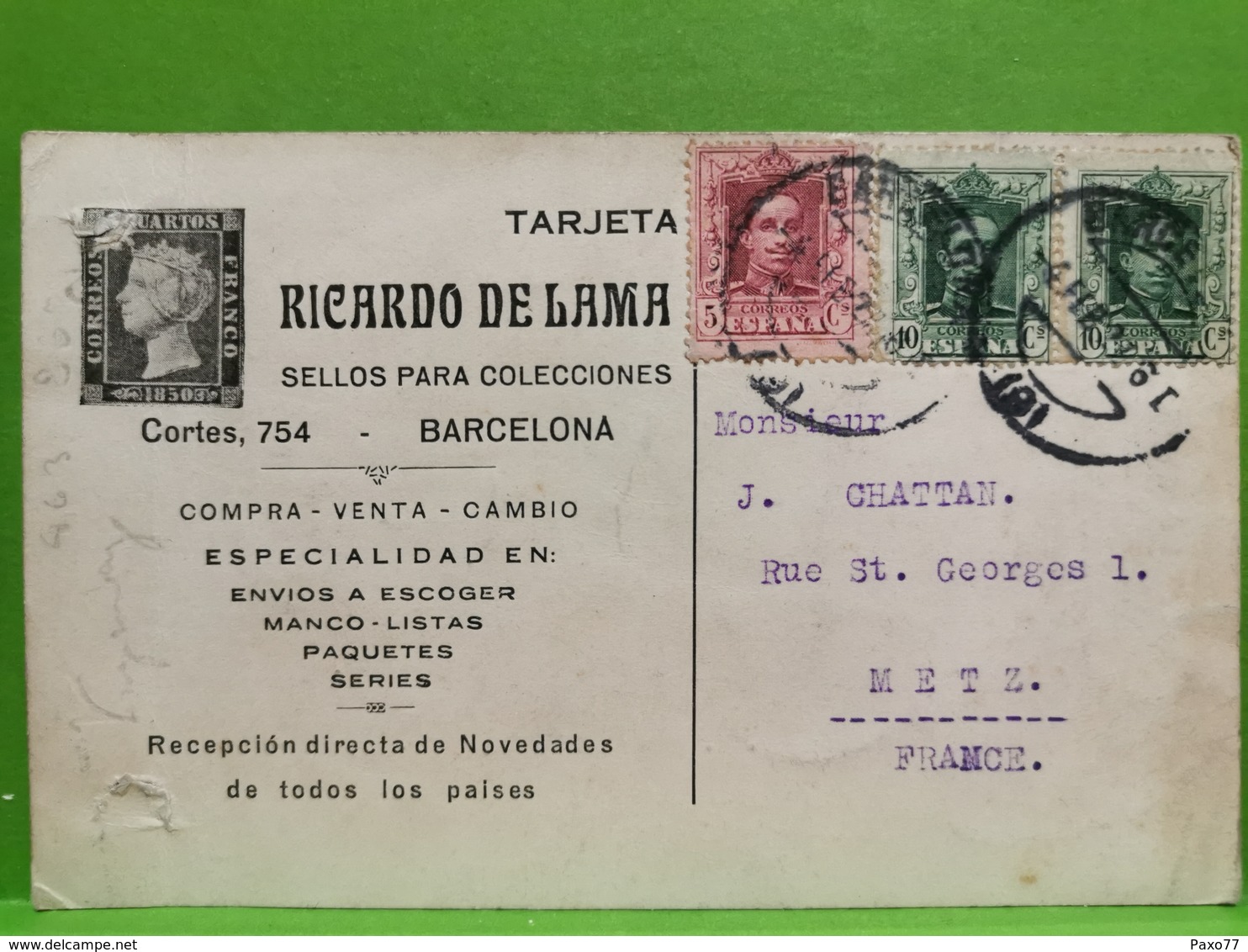 Tarjeta Postale, Ricardo De Lama Barcelone Sended To Metz - 1850-1931