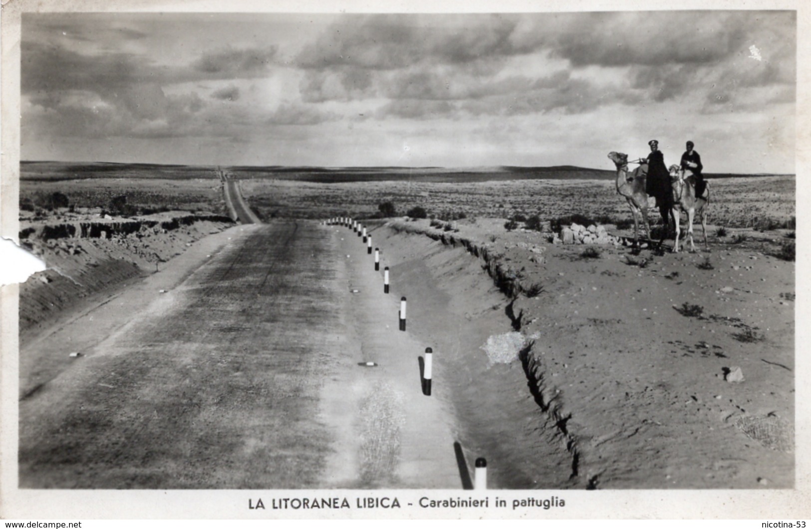 CT-03602- LA LITORANEA LIBICA - CARABINIERI IN PATTUGLIA SU CAMMELLI - VIAGGIATA 1938 - Libyen