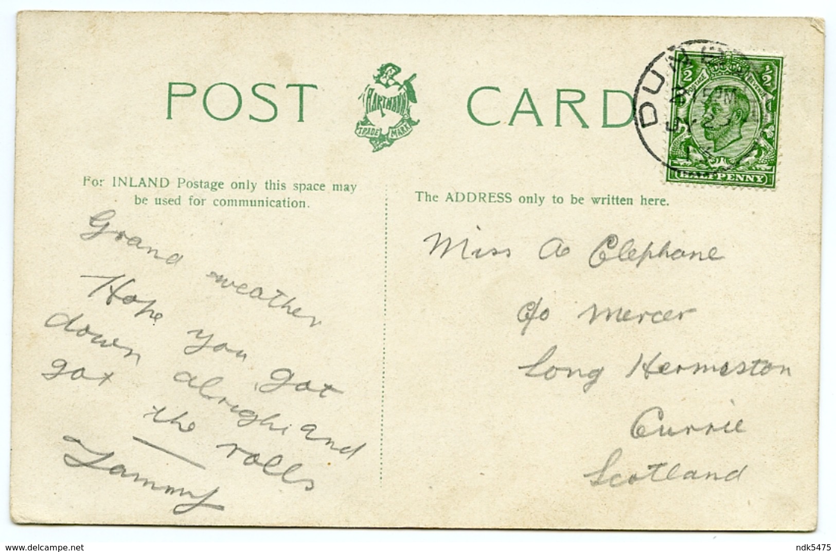 DUNBAR : VIEW FROM CHURCH TOWER / POSTMARK - DUNBAR / ADDRESS - EDINBURGH, CURRIE, LONG HERMISTON (CLEPHANE) - East Lothian