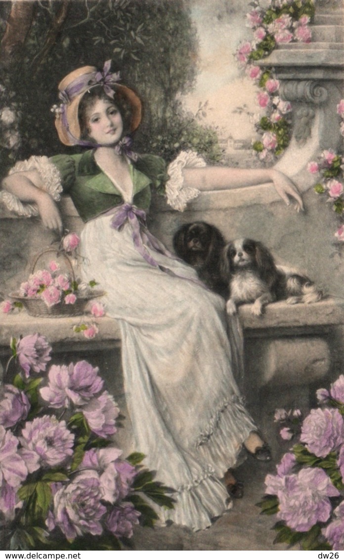 Illustration M.M. Vienne M. Munk N° 708 - Femme Avec Ses Chiens (Viennoise) - Carte Non Circulée - Vienne