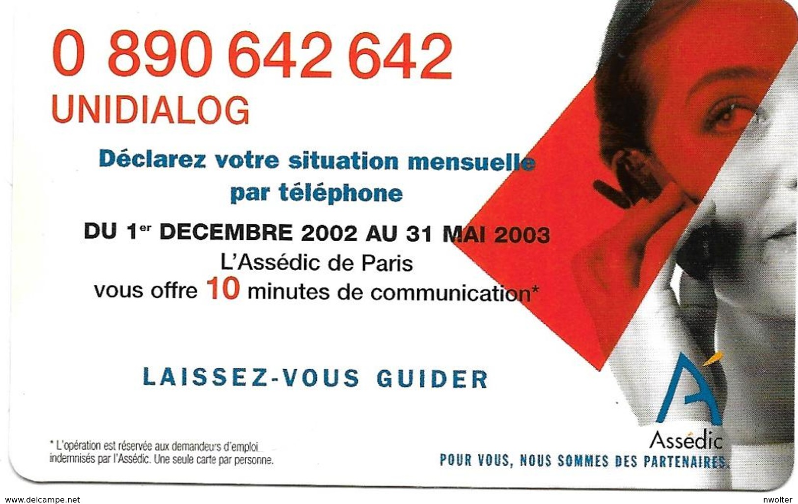 @+ Codcarte France Télécom - Unidialog Paris - 10min - Z22520041715 - Biglietti FT