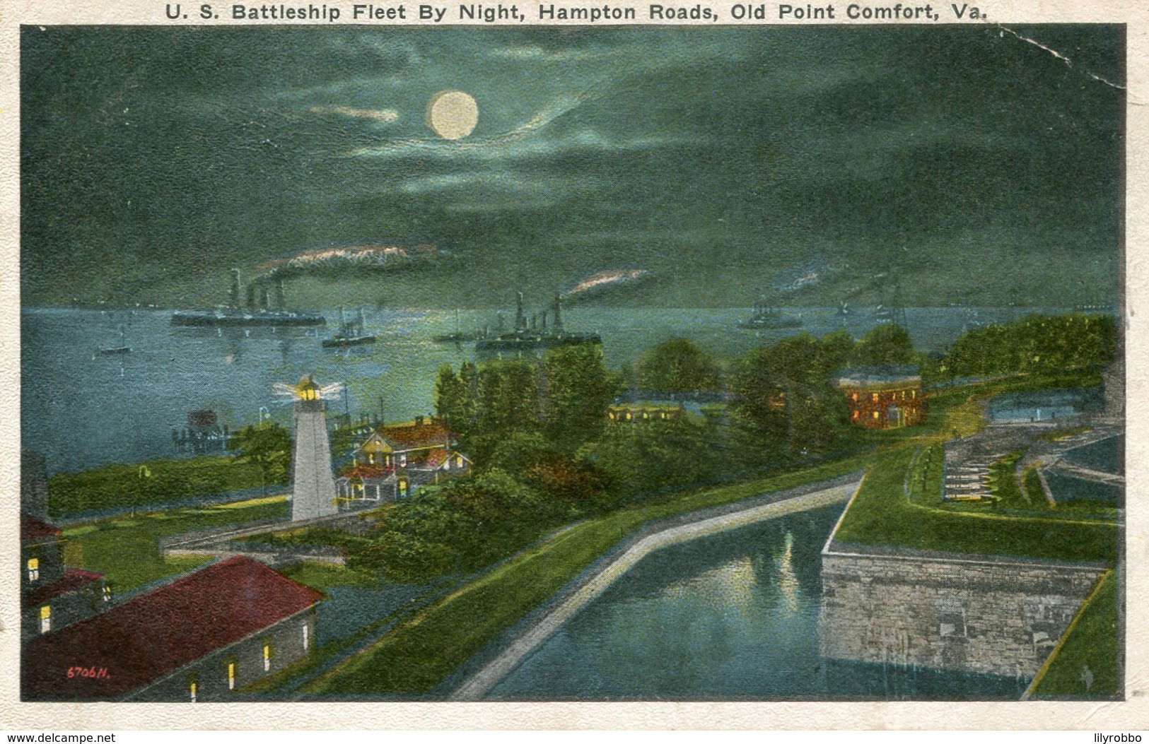 UNITED STATES - US Battleship Fleet By Night Hampton Roads, Old Point Comfort - Hampton