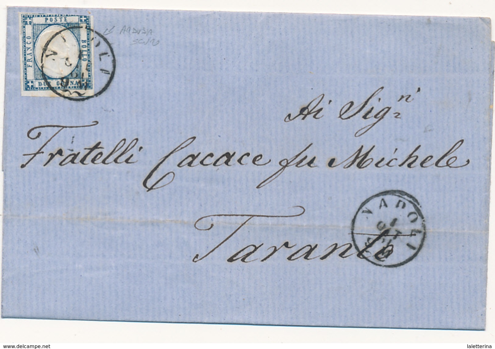 1861 PROVINCE NAPOLETANE 2 GRANA ARDESIA SCURO SU LETTERA NAPOLI X TARANTO - Naples