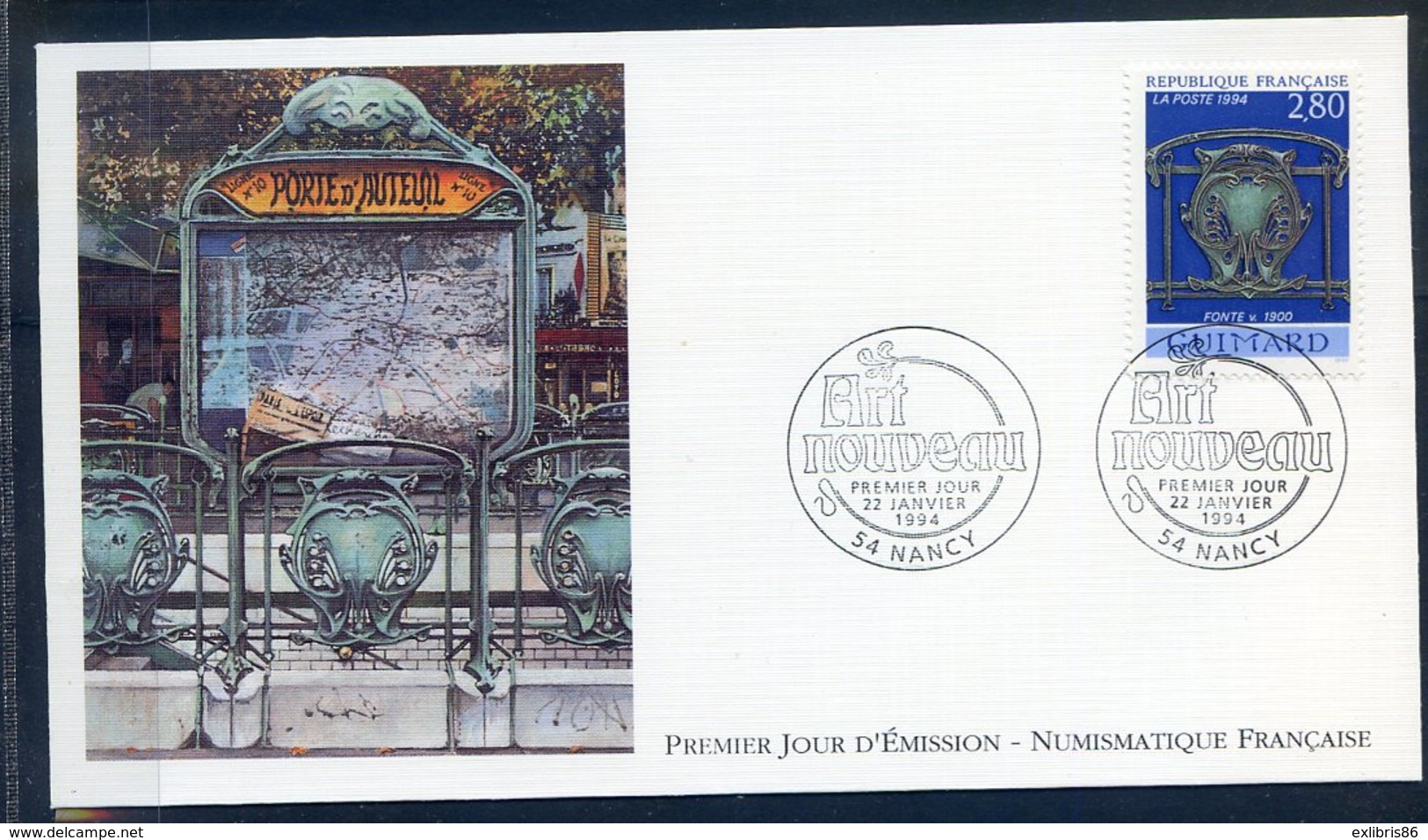 TIMBRE FRANCE...REF150520...DOCUMENT PHILATELIQUE 1ER JOUR ..22 Janvier 1994 Art Nouveau - 1990-1999