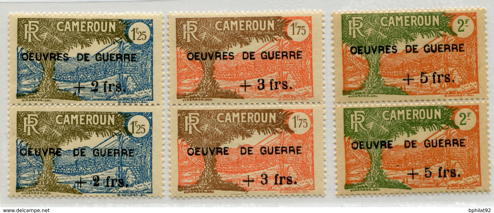 !!! CAMEROUN, N°233/235 EN PAIRES VARIETE SANS -S- A OEUVRE TENANT A NORMAL NEUF GOMME COLONIALE - Neufs