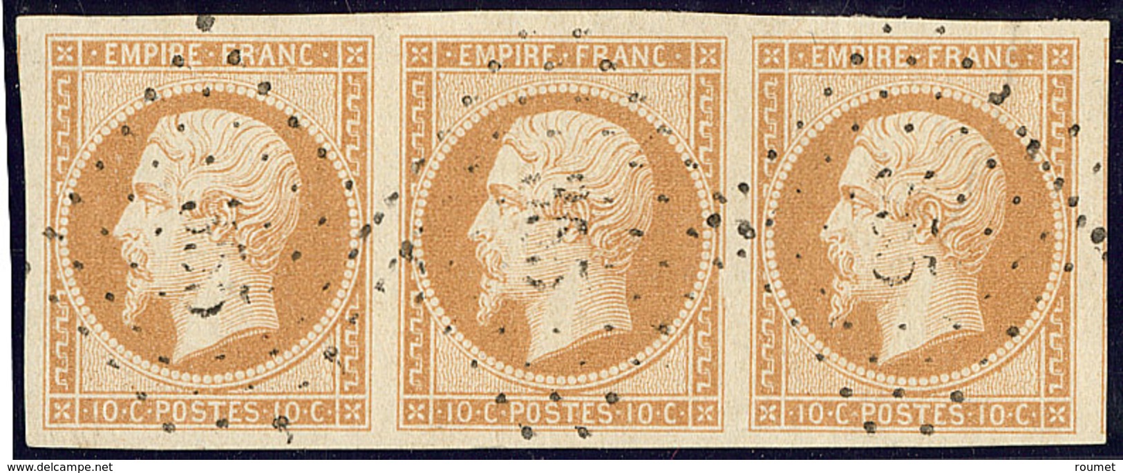 No 13A, Bistre, Bande De Trois, Deux Voisins, Pièce Choisie. - TB - 1853-1860 Napoleon III