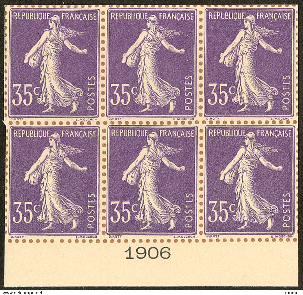 (*) Semeuse Camée Chiffres Maigres. N°136 Type I, Bloc De Six Bdf Avec Date 1906, Superbe Et 1e Pièce Vue à Ce Jour. - R - 1906-38 Semeuse Camée