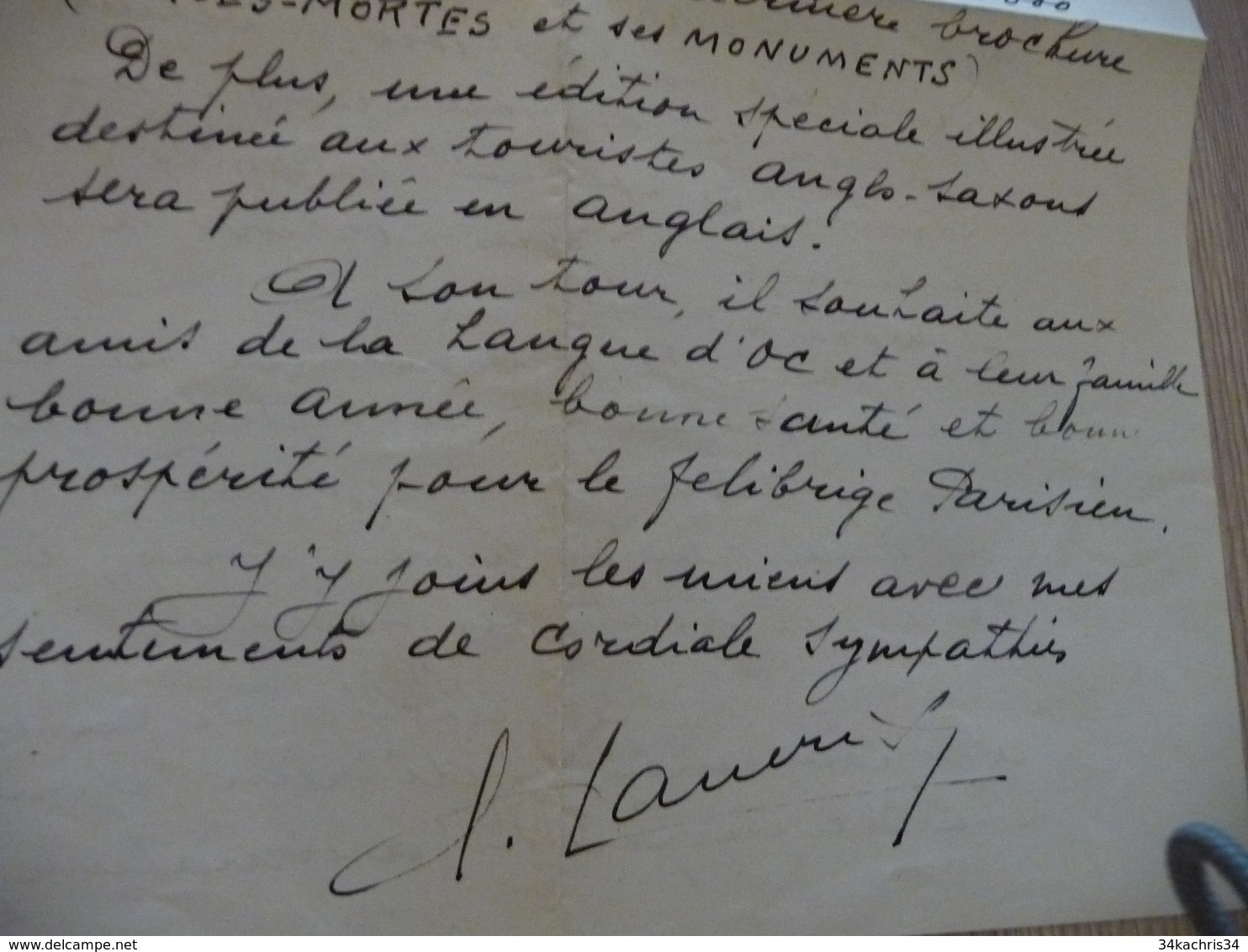 Provençal Occitan Mistral LAS Autographe + Enveloppe Lasserre Claudius 1947 - Autres & Non Classés