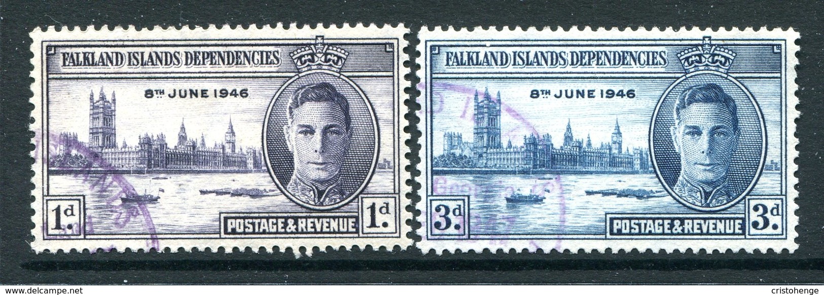 Falkland Islands Dependencies 1946 KGVI Victory Blocks Of 6 Set Used (SG G17-G18) - Falkland Islands