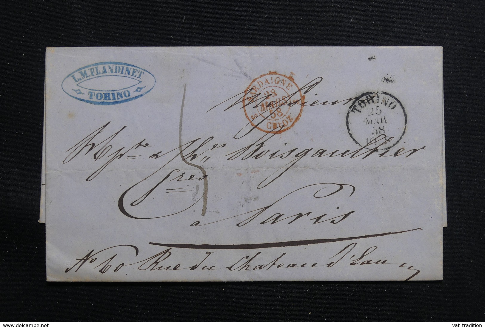 ITALIE- Lettre De Torino Pour La France En 1858 , Cachet Rouge D'entrée"  Sardaigne / Culoz "  - L 60657 - Romagna