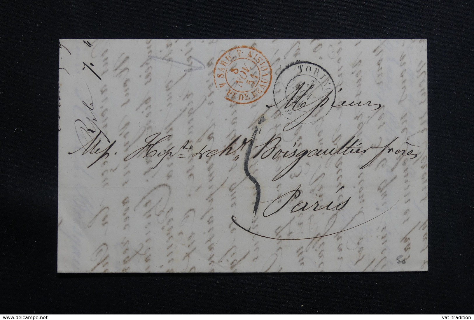 ITALIE- Lettre De Torino Pour La France En 1851 , Cachet Rouge D'entrée"  Sardaigne / Pont De Beauvoisin "  - L 60658 - Romagne