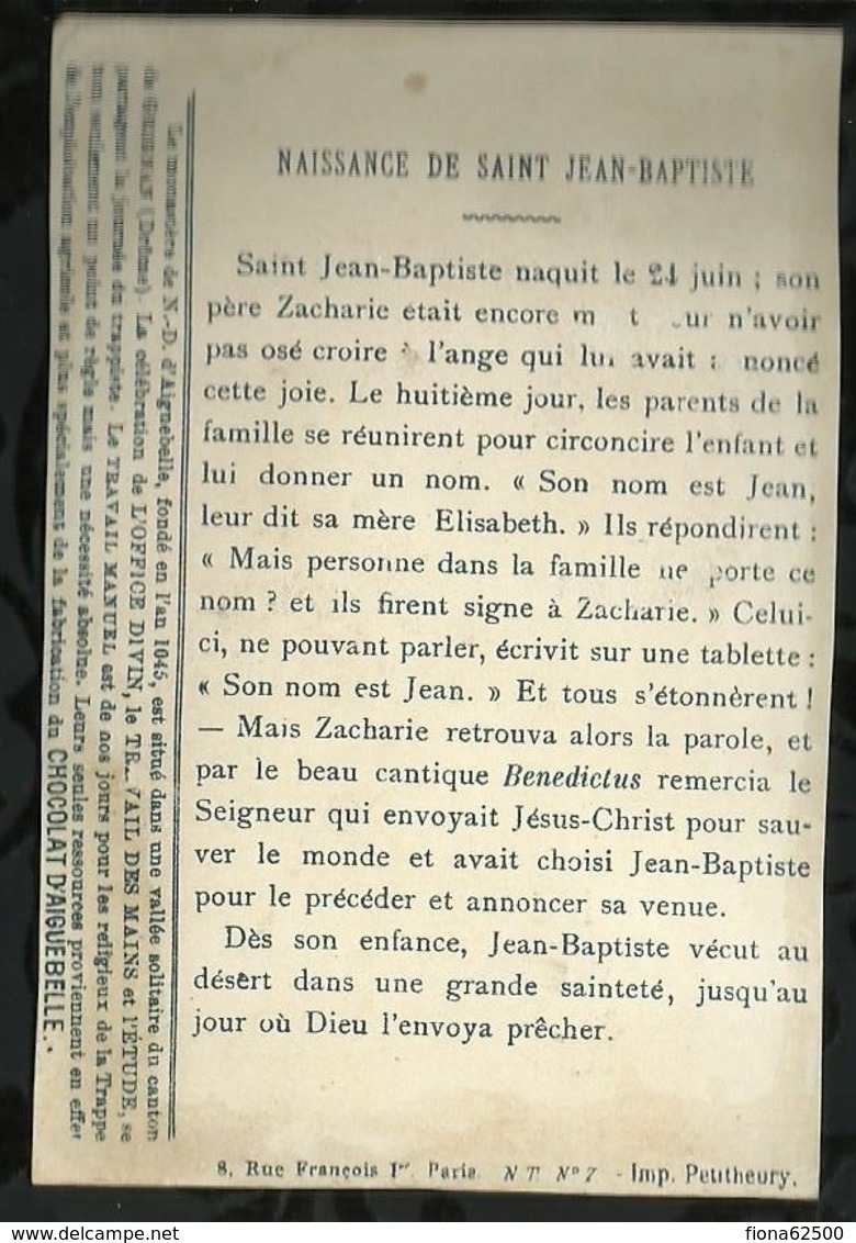 CHOCOLATERIE D'AIGUEBELLE MONASTERE DE LA TRAPPE . NAISSANCE DE SAINT JEAN - BAPTISTE  . - Aiguebelle