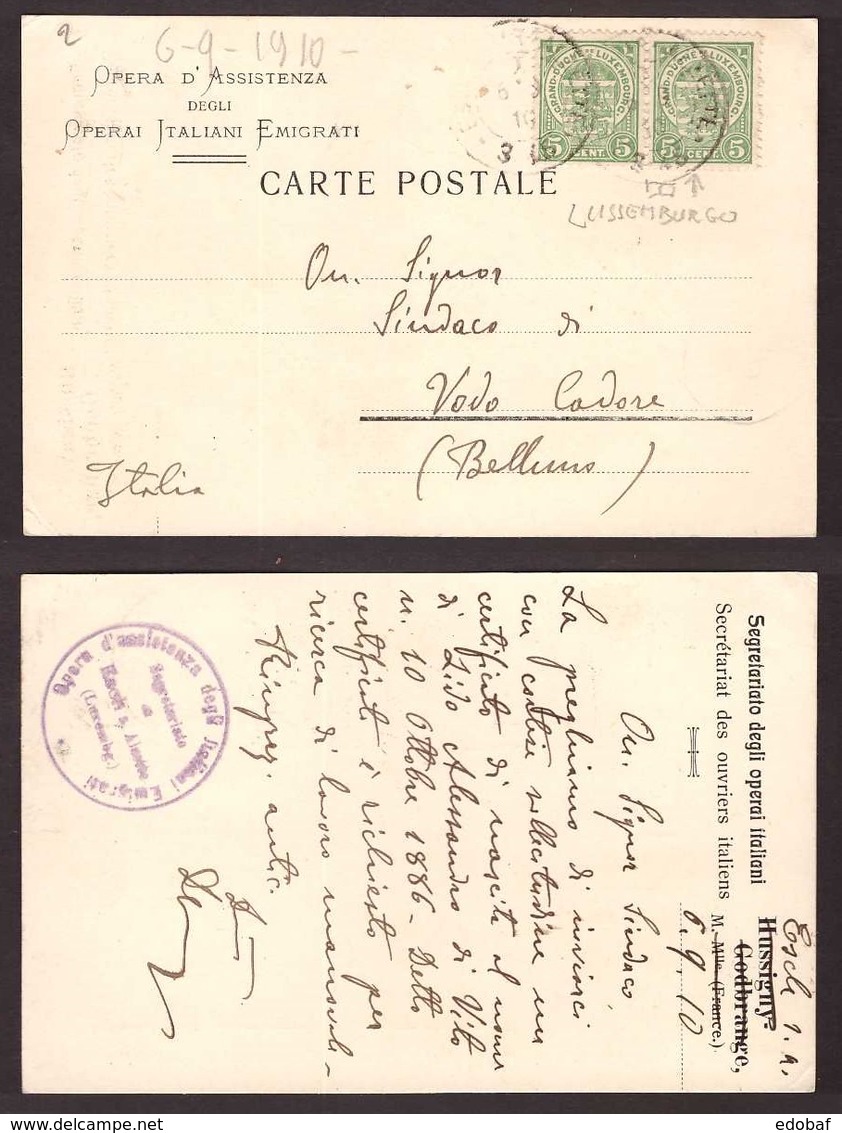 Luxembourg, 1910 Postal Card To Italy    -AI31 - 1907-24 Coat Of Arms