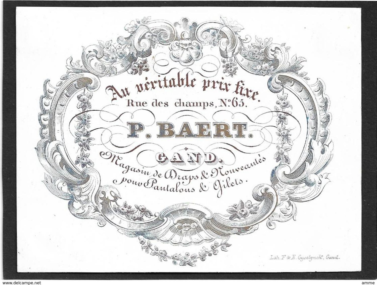 Gent  *  (Carte Porcelaine)  P. Baert , Rue Des Champs, 65 (Magasin De Draps & Nouveautés Pour Pantalons) - Porzellan