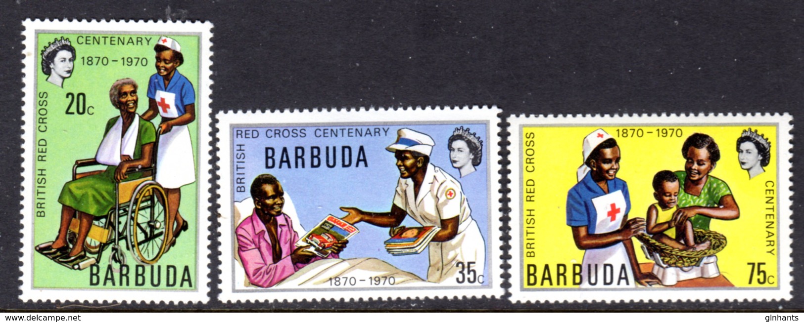 BARBUDA - 1970 BRITISH RED CROSS ANNIVERSARY SET (3V) FINE MNH ** SG 88-90 - Barbuda (...-1981)