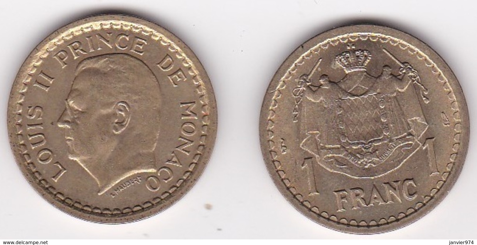 MONACO. 1 FRANC Sans Date (1943). LOUIS II . BRONZE ALUMINIUM - 1922-1949 Louis II.