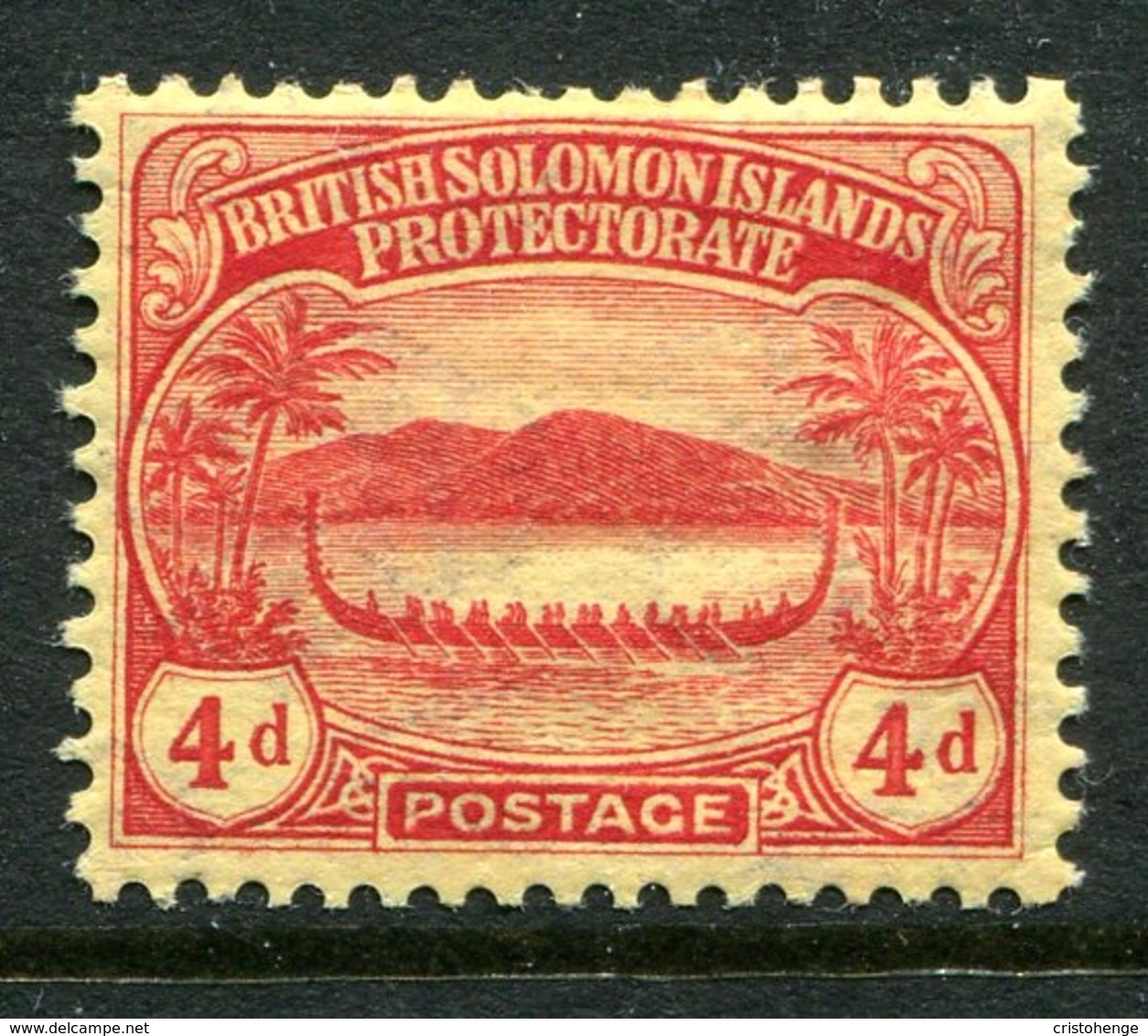 British Solomon Islands 1908-11 KEVII - Small Canoe - 4d Red On Yellow HM (SG 11a) - Islas Salomón (...-1978)